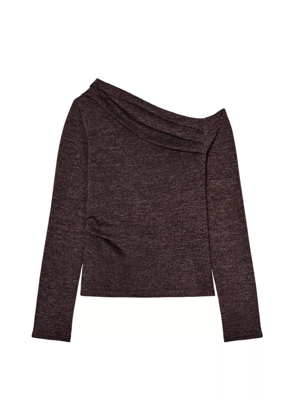 NWT Zara Pique Asymmetrical Off-Shoulder Long Sleeve Brown Blouse Size S
